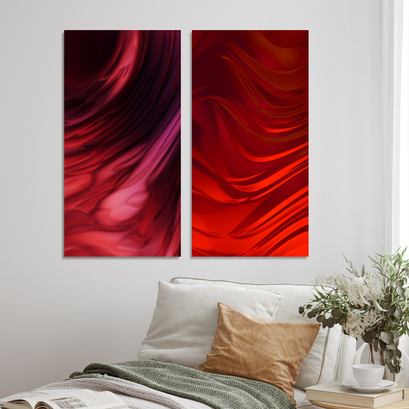 " Abstract Red Wave Liquid Art " 2 - Pieces, Wrapped Canvas, 20" H x 24" W x 1" D
