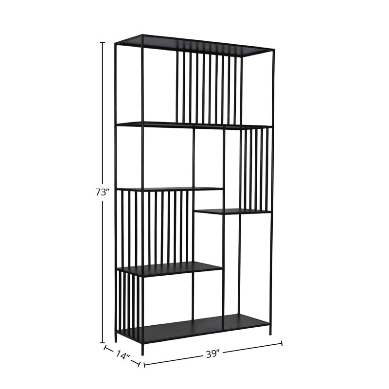 Ramar 73" Tall 5-Tier Iron Bookshelf, Antique Black