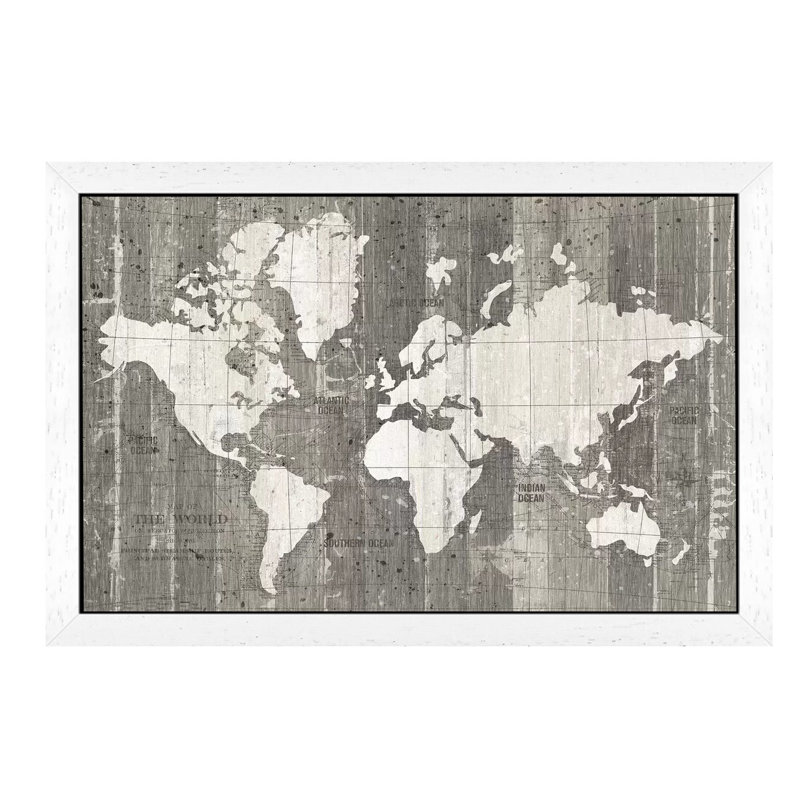 Old World Map by Wild Apple Portfolio - Print on Canvas, 66.04 cm H x 45.72 cm W x 1.91 cm D, White Framed