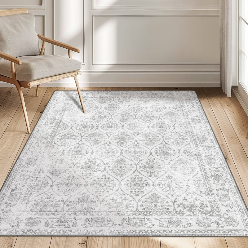 Tapis d'intérieur gris antidérapant Feyzullah, Rectangle 6 pi x 9 pi