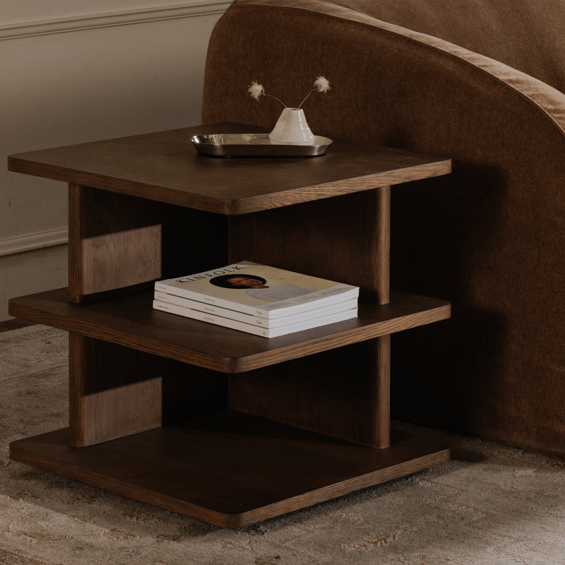 Andre 22'' W Solid Oak and Manufactured Wood Side Table with Drawer, Brown