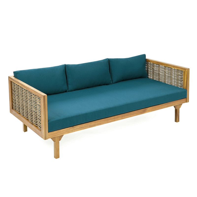 3 Seater Patio Sofa Daybed With Rattan Arms, Blue