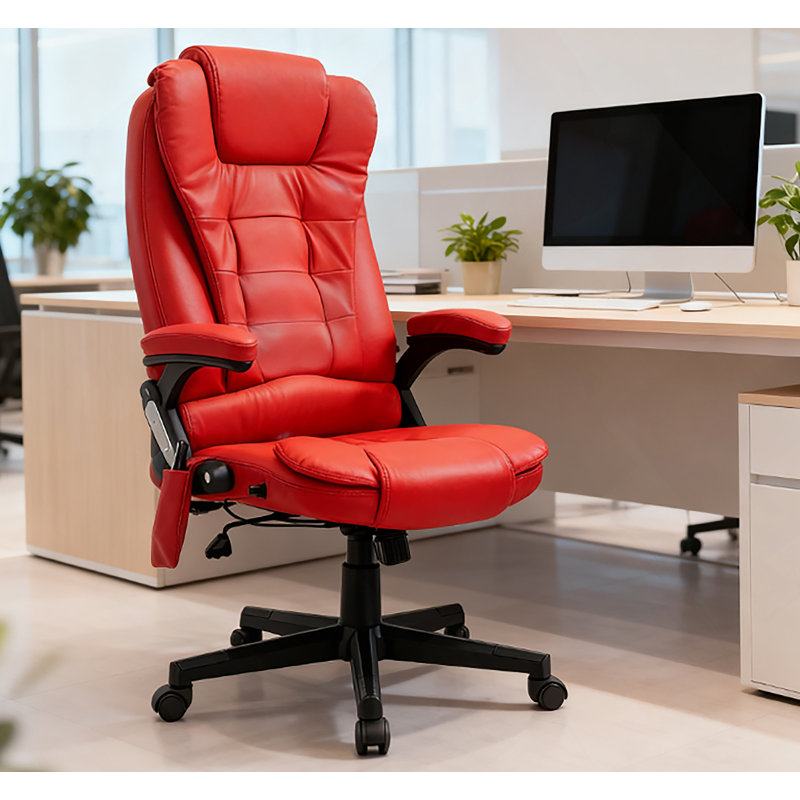 Chaise d'ordinateur inclinable chauffante avec 6 points de vibration, fauteuil de bureau de massage, accoudoirs et télécommande