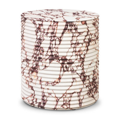 Riba 16" Ribbed Cement Drum Side Table With Marble Finish