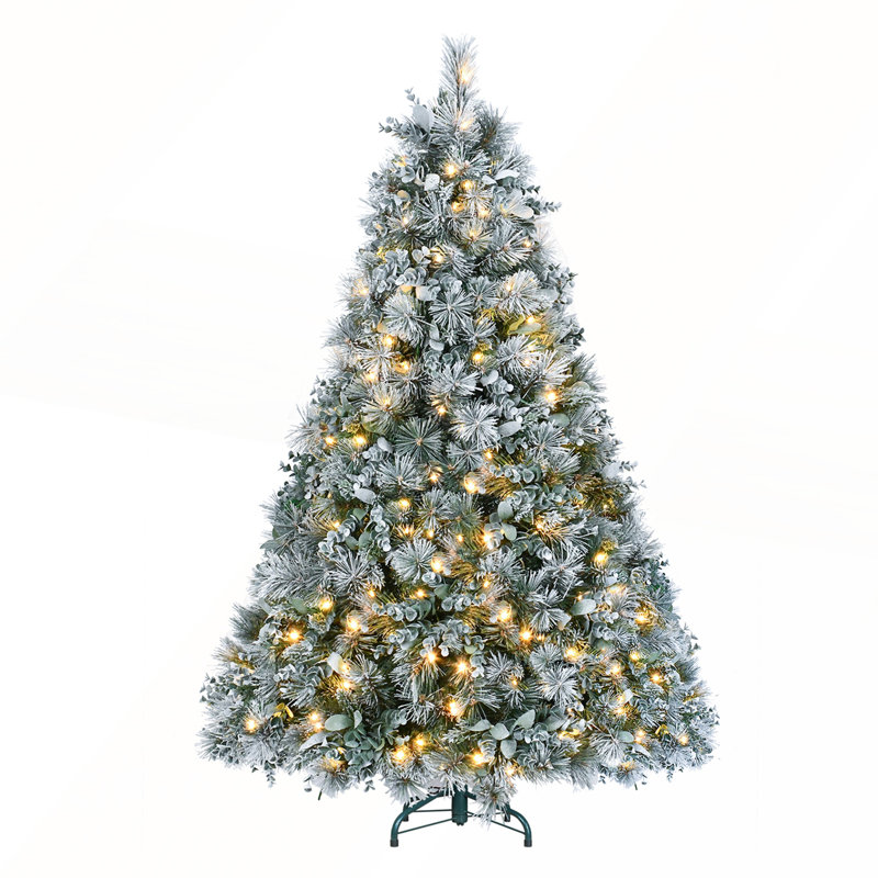 Arbre de Noël 4 pi avec aiguilles de pin et feuilles d'eucalyptus, 150 lumières DEL blanc chaud, 404 pointes et branches articulées