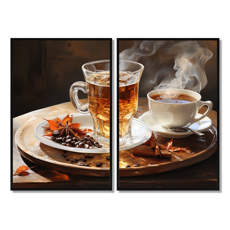 Cubain café brun II - ensemble d'art mural côtier de 2, Black, 36" H x 48" W, Impression encadrée flottante