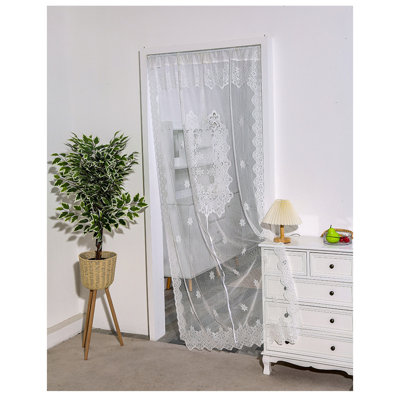 1 Panel French Lace Door Curtain Pull Plated Tape Luxury Retro White Floral Door Curtain Drape Adjustable Tie-Up Design 100Cm/39.4"(W) X 200Cm/78.7"(H)