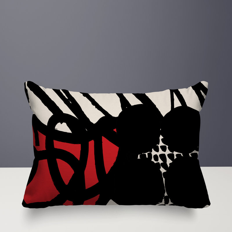 Coussin rectangulaire intérieur / extérieur Aloe, Rouge / noir / blanc cassé, H 14 po x l 20 po