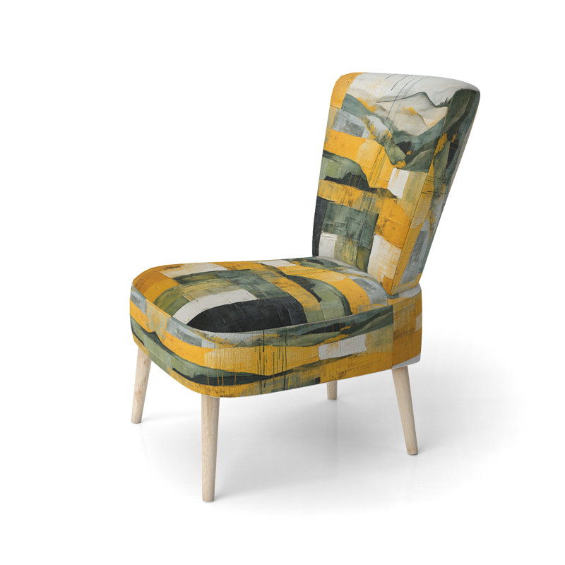 Chaise d'appoint rembourrée jaune et vert Pastoral