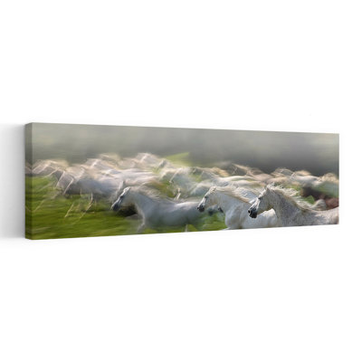 Galloping White Horses by Milan Malovrh - Wrapped Canvas Panoramic Print