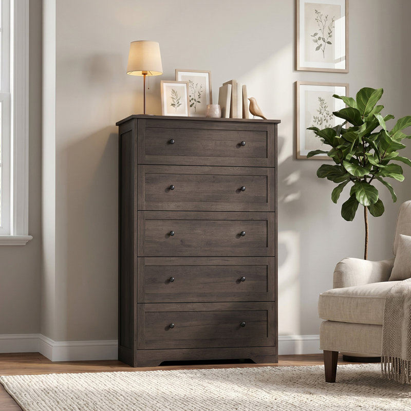 Armoire de rangement 31,5 po à 5 tiroirs grande capacité, Brown