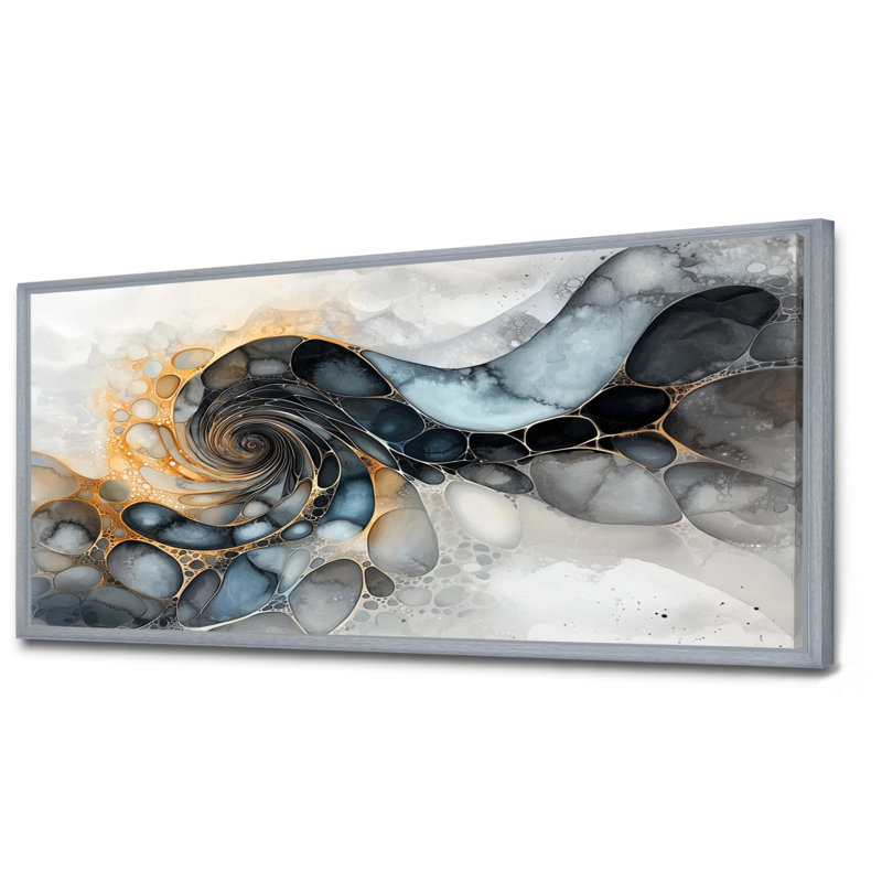 Art mural sur toile abstrait noir et blanc Nyellie - réalisme abstrait, H 28 po x l 60 po, Cadre flottant, Argent argent