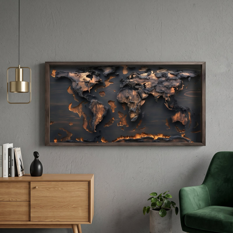 Art mural rectangulaire en bois volcanique