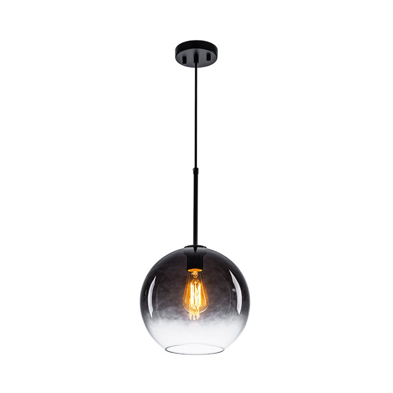 Honorius 1-Light Glass Globe Single Pendant, Matte Black, Gradient Gray