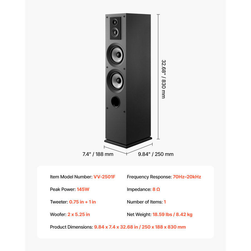Enceinte colonne sur pied à 3 voies 145W Peak