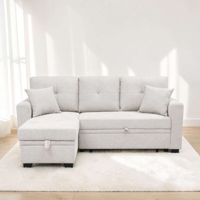 Canapé-lit modulaire en mélange de lin 76,5 pouces avec lit escamotable et rangement pour chaise longue