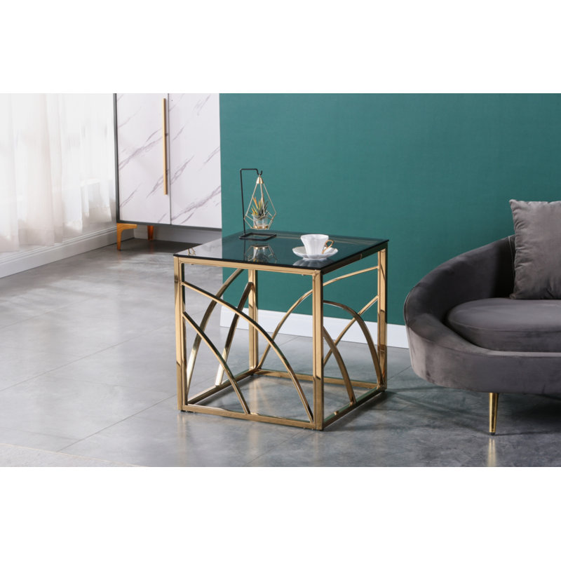 Table basse à piédestal avec rangement Haskie, Or, Gris