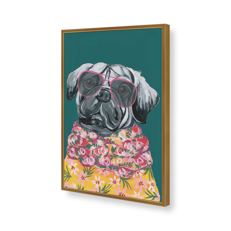 «Smug Pug» par Yvette St. Amant, reproduction d'art sur toile, H 16 po x l 12 po, Doré