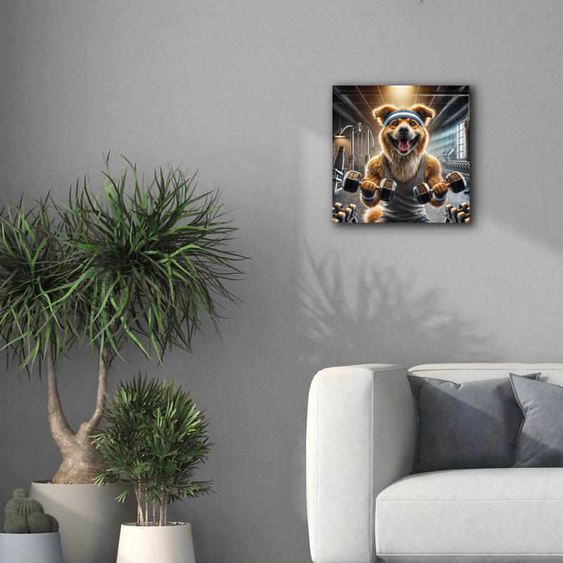 "Kefren" Gym Dog "par Rey Klimt, art mural sur toile, H 18 po x l 18 po