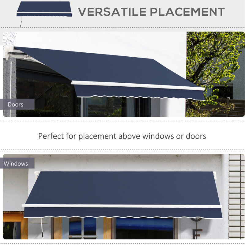 Auvent de jardin rétractable 10 pi x 8 pi - Bleu et eau - Parasol, avec cadre en aluminium et manivelle pour patio, terrasse, couverture de balcon,