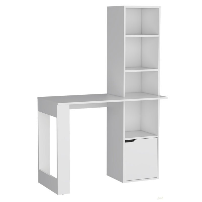 Bureau d'ordinateur avec 1 armoire et bibliothèque à 4 niveaux (bureau), Blanc