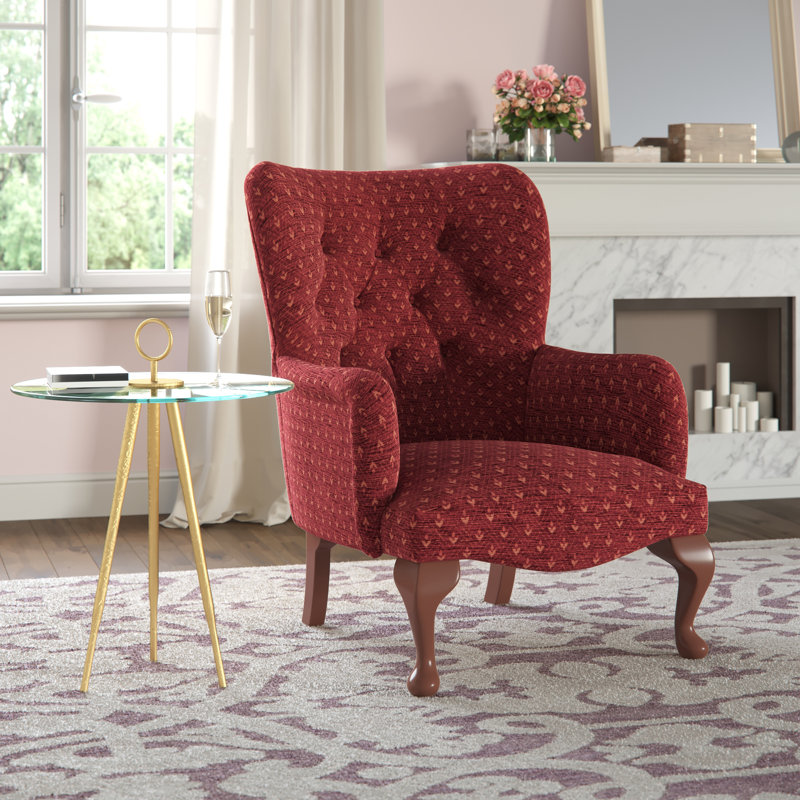 Loretta Upholstered Wingback Chair, Mahogany, Morello Terracotta Pattern
