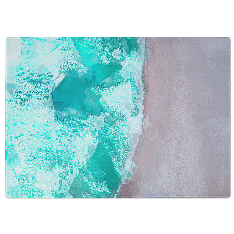 Tempered Glass Waves on the Beach Cutting Board, 28.5 cm W x 20 cm L