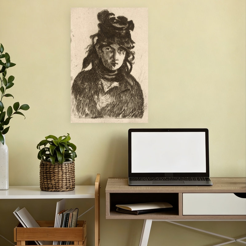 Portrait Of Berthe Morisot, Abstract Contemporary Wall Art Print by Edouard Manet - 1 Piece Wrapped Canvas Wall Art