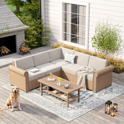 Rattan 5 - Person Seating Group with Cushions