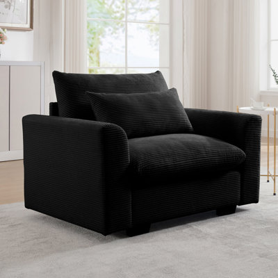 Fauteuil d'appoint simple à siège profond en velours côtelé noir, canapé profond avec coussin de taille pour le salon / appartement / bureau