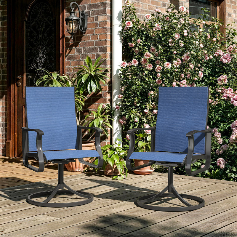 Swivel Patio Dining Armchair (Set of 2), Blue/Black