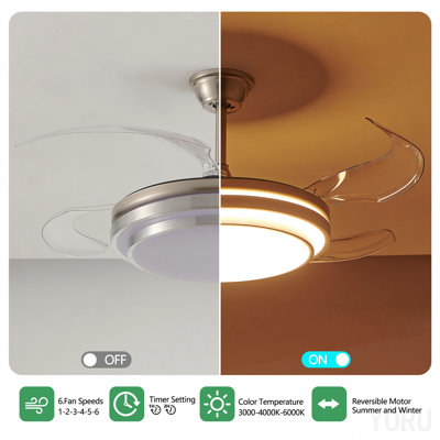42 Inch 3 Tiers Design Modern Led Ceiling Fan With Light And Remote Control, Retractable Blades, Adjustable 6-Speed, Silent Operation Dc Motor For Living Room, Bedroom, Dining Room