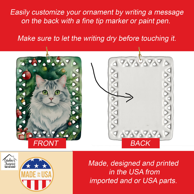 Ornement en porcelaine American Curl, Chat American Curl