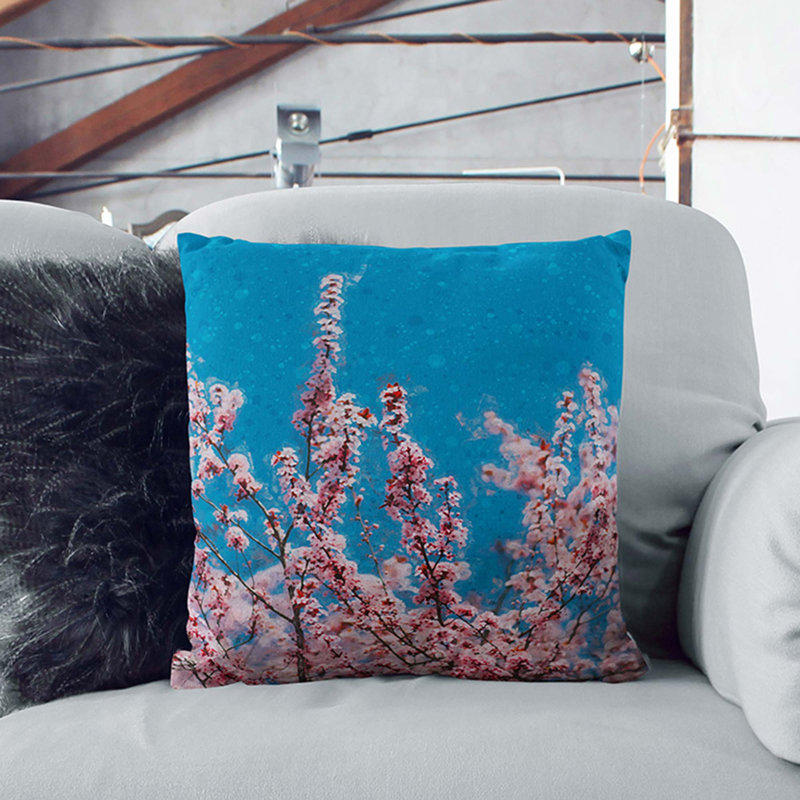 Petals of Cherry Blossom Tree Cushion with Filling, 40cm H x 40cm W x 15cm D, Black