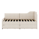 Tallis  L-Shaped Corduroy Daybed,Upholstered Bed Frame With 2 Storage Drawers