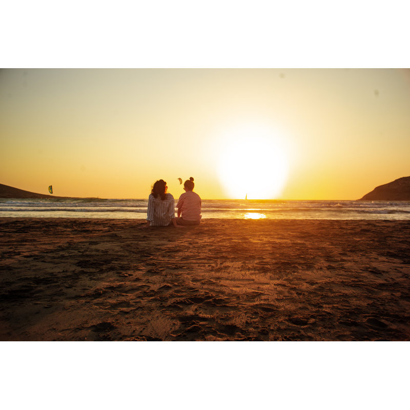 Two Young Woman Looking At The Ocean In The Late Afternoon by Milko - No Frame Art Prints on Canvas, 30cm H x 46cm W