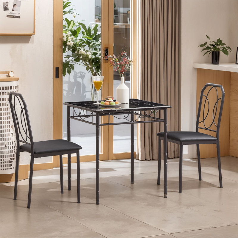 Prentiss 3-Piece Dining Table Set for 2, Small Kitchen Table and Chairs, Pub Table Set, Breakfast Nook Dining Room Furniture, Space-Saving Bistro Table Set with 2 Chairs