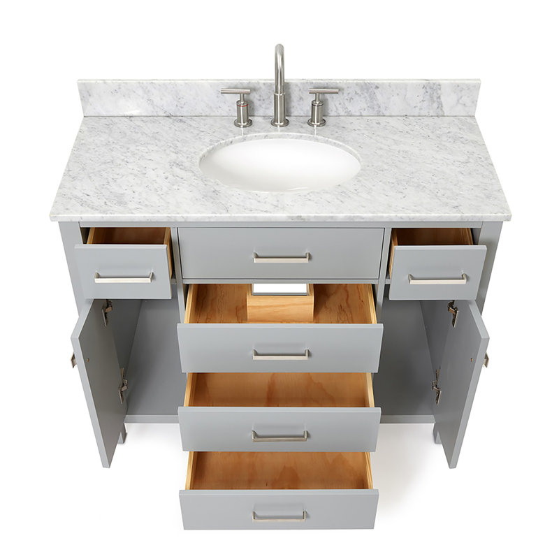 Aberdeenshire 42" Single Bathroom Vanity with Carrara White Marble Top, Gray