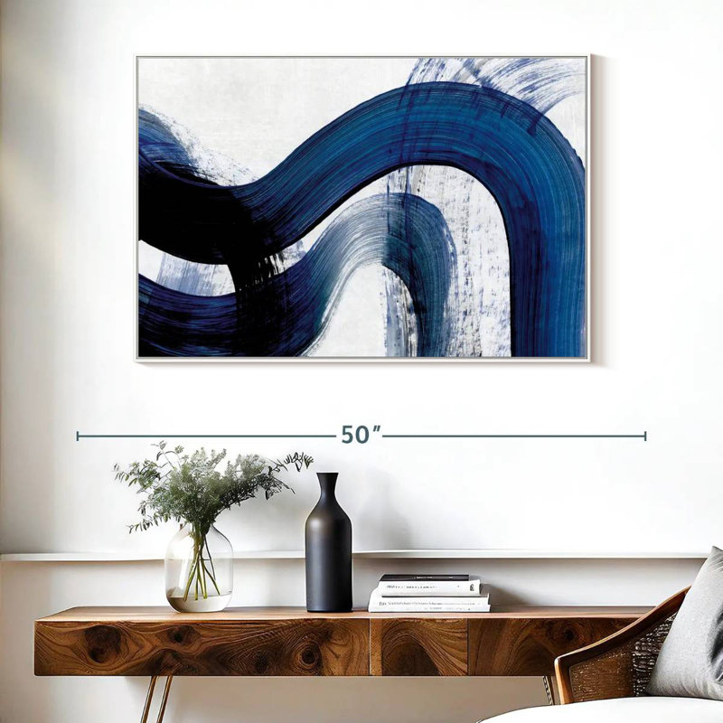 Blue Clota Curves, Cadre flottant blanc, 40 po x 27 po
