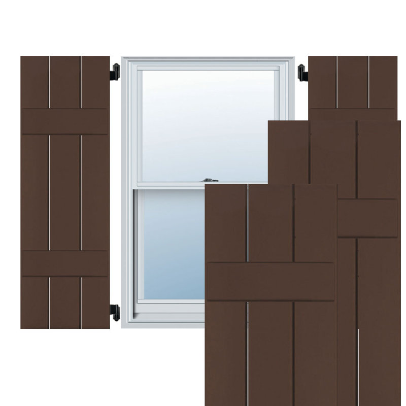 Extérieur à trois planches (2 lattes) en bois véritable pin-n-lattes (par paire), H 36 po x l 12 po x p 1,38 po, Brun Tudor