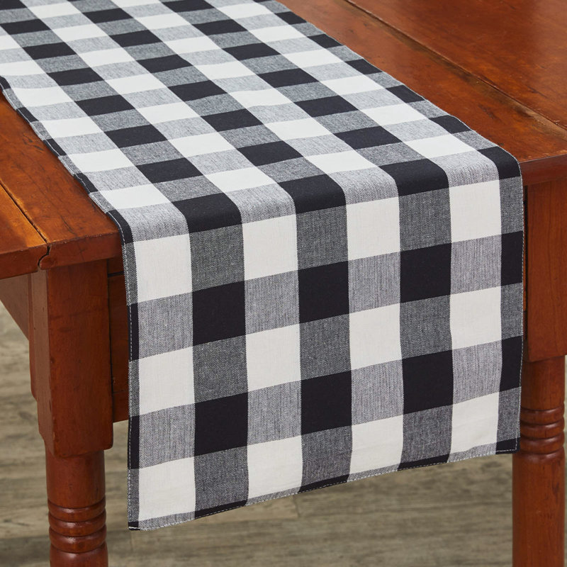 Amair Rectangular Plaid Table Runner, Black, 54" x 13"