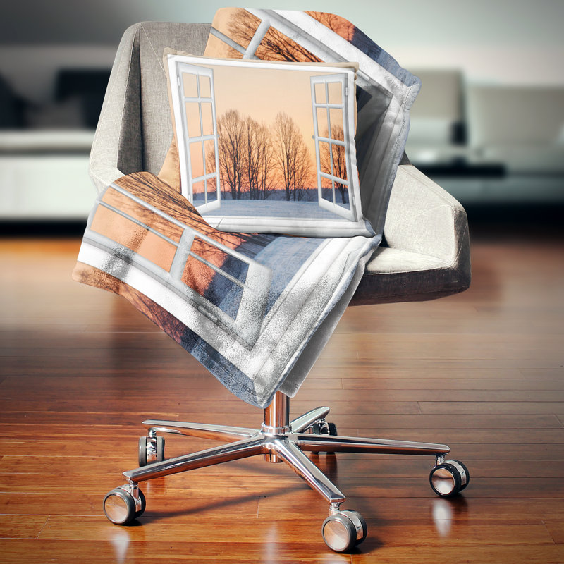 Coussin paysage avec fenêtre ouverte, 18 po x 18 po, Coussin décoratif