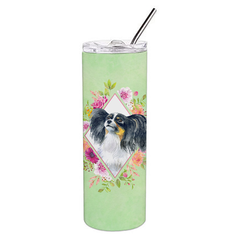 E23BF9F8391D466E9CA4F8DFEBD9A7DB de verre 20 oz à double paroi en acier inoxydable chiot, Papillon, Vert