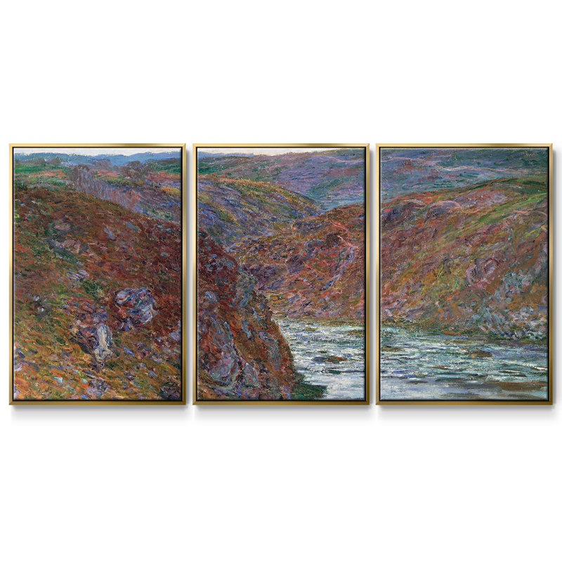 Monet, reproduction sur toile 3 pièces, H 36 po x l 75 po x P 2 po, Or