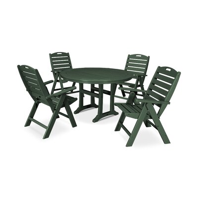 5-Piece Nautical Highback Chair Round Dining Set with Trestle Legs -  POLYWOOD®, PWS300-1-GR