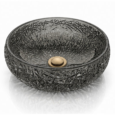 Moonshell 17" Light Black Round Glass Vessel Bathroom Sink with Crystal-Cut Pattern - Clearview Collection