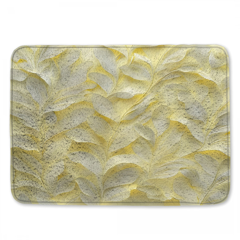 Yellow Leaf Texture Bath Mat, 34in W x 21in L