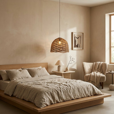 Luminaire suspendu en rotin tissé à la main Nami, japonais Boho - tissé à la main