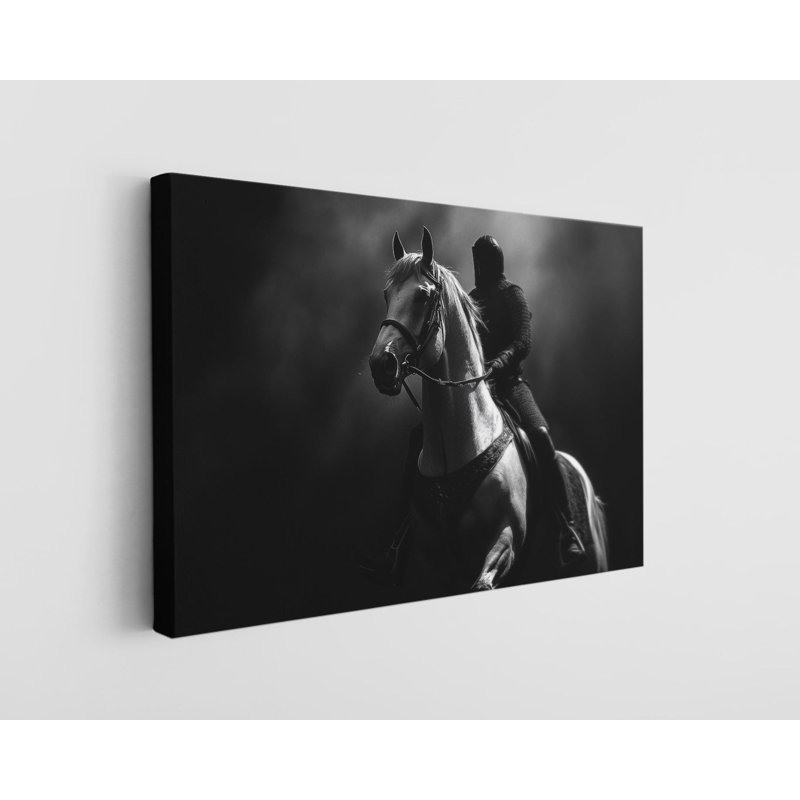 Reproduction d'art sur toile, "Black and White Knight with Horse", H 12 po x l 18 po