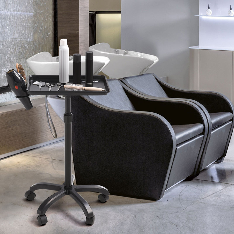 Black Adjustable Rolling Salon Tray Cart with Cold-Rolled Plate